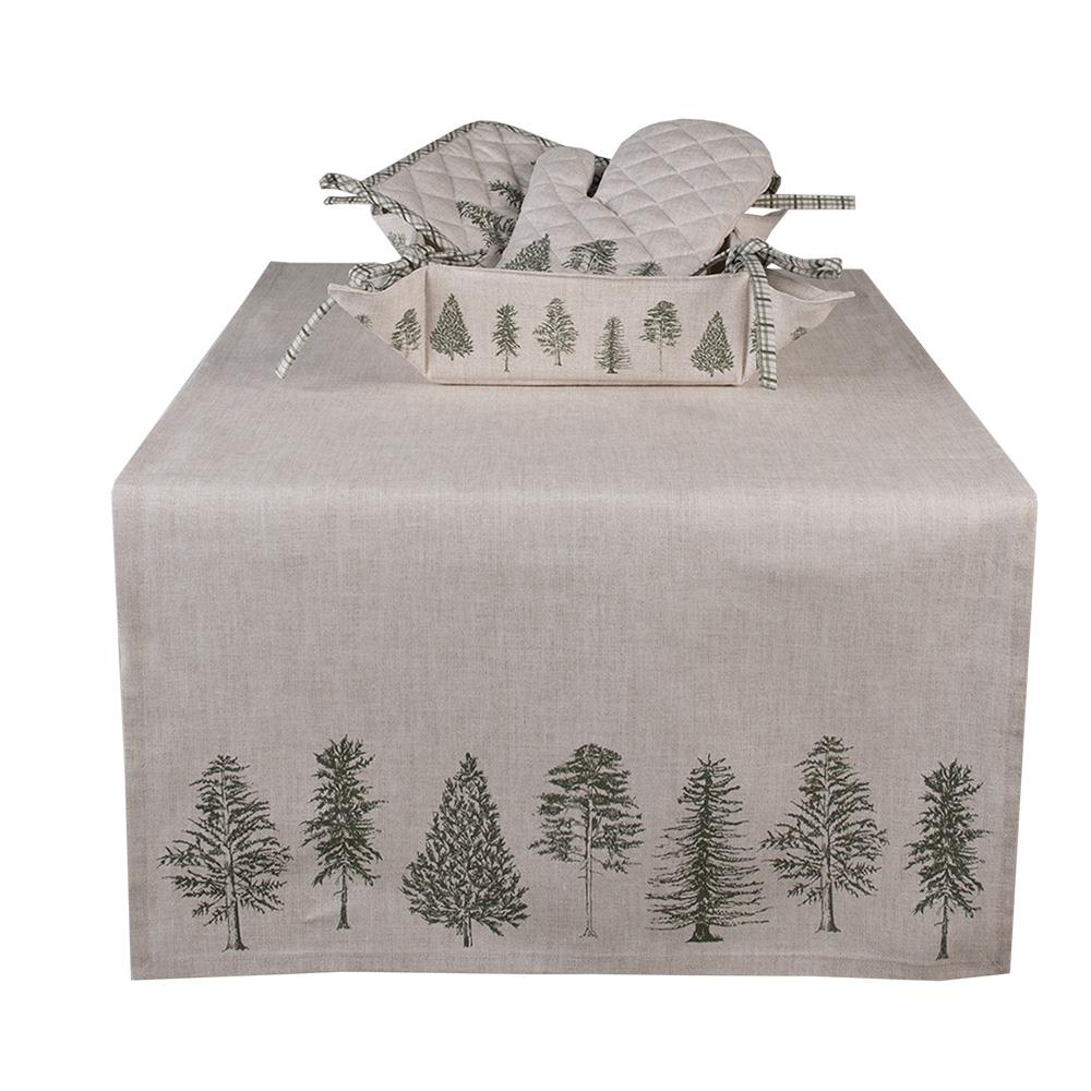 Clayre & Eef Tafelloper  50x140 cm Beige Groen Katoen Rechthoek