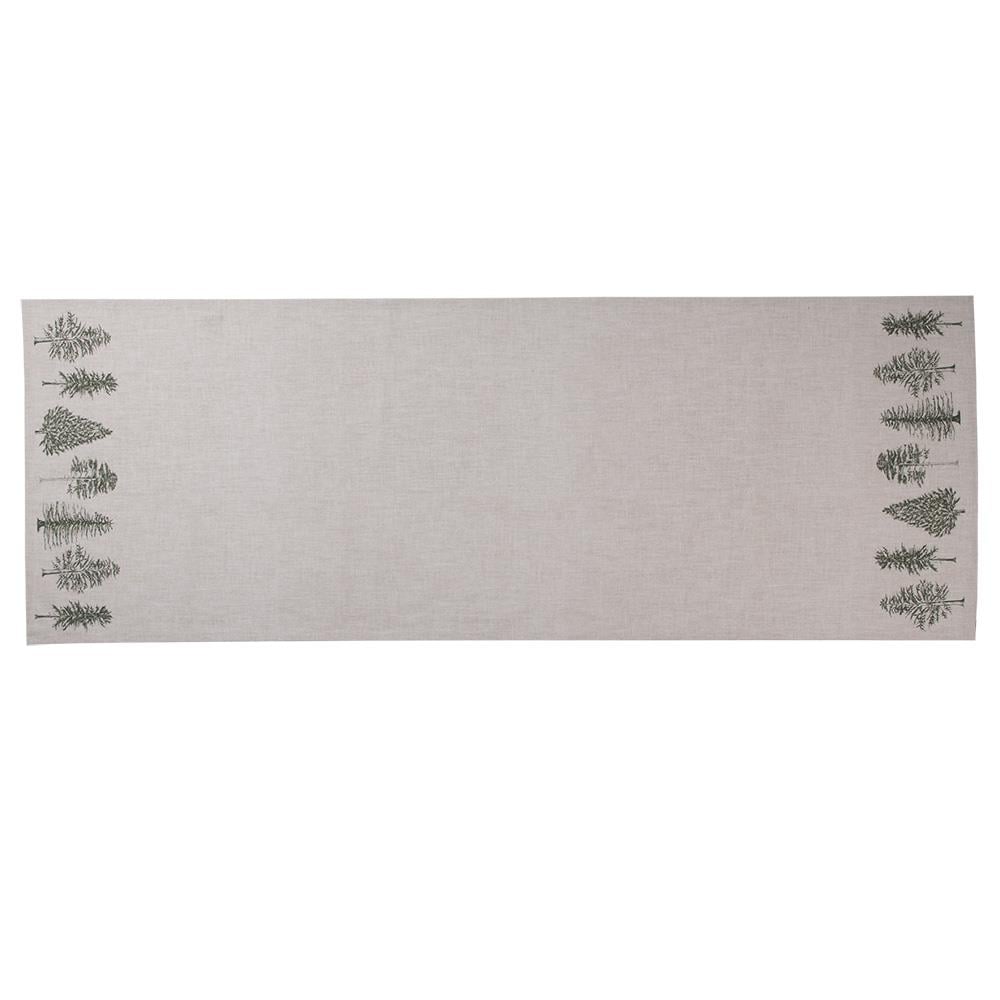 Clayre & Eef Tafelloper  50x140 cm Beige Groen Katoen Rechthoek