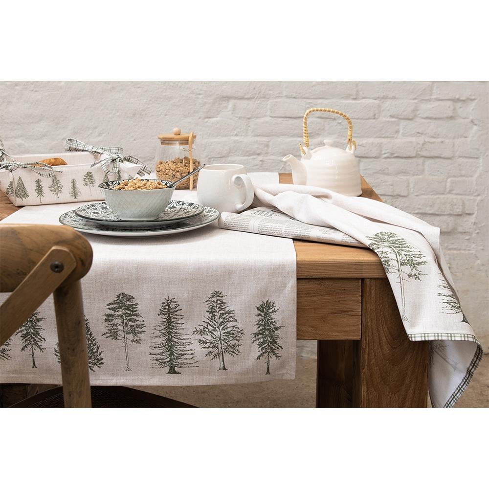 Clayre & Eef Tafelloper  50x140 cm Beige Groen Katoen Rechthoek