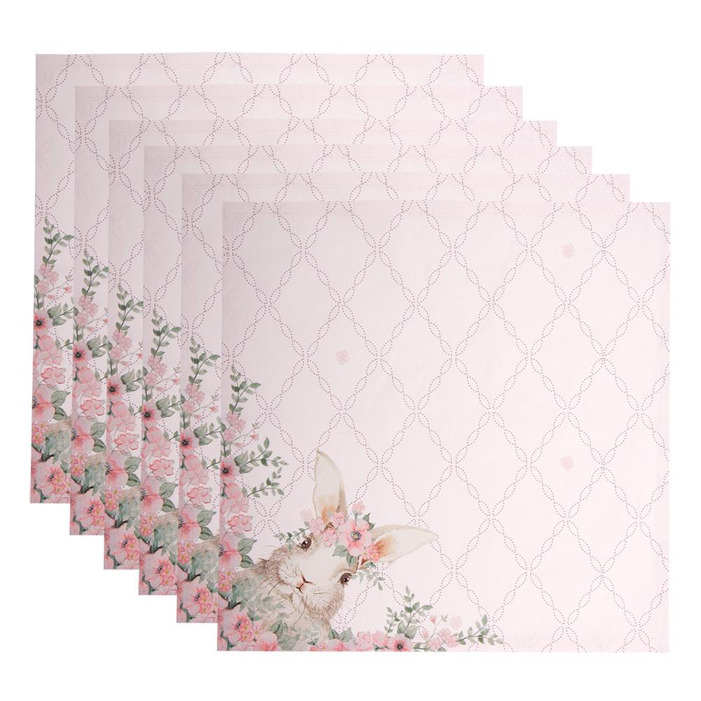 Clayre & Eef Servetten Katoen Set van 6  40x40 cm Roze Vierkant Konijn