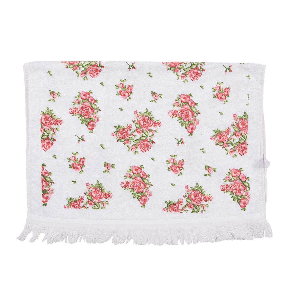 Clayre & Eef Gastendoekje  40x66 cm Wit Roze Katoen Rozen Toilet