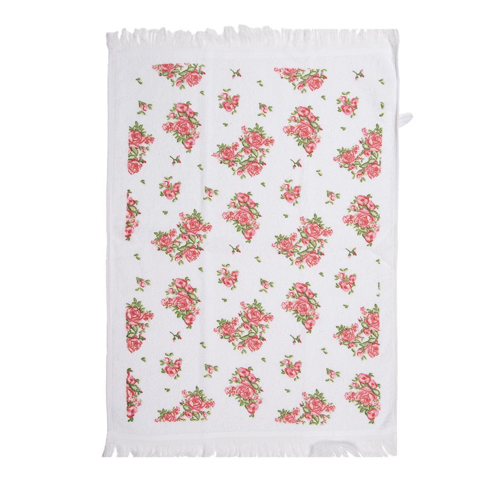 Clayre & Eef Gastendoekje  40x66 cm Wit Roze Katoen Rozen Toilet