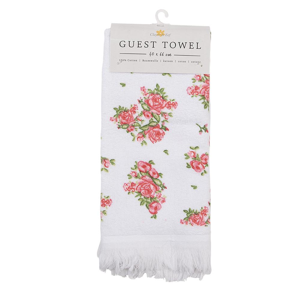 Clayre & Eef Gastendoekje  40x66 cm Wit Roze Katoen Rozen Toilet