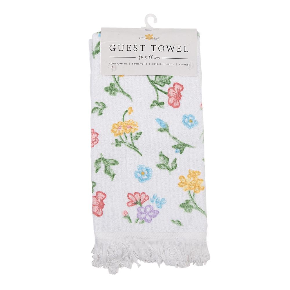 Clayre & Eef Gastendoekje  40x66 cm Wit Geel Katoen Bloemen Toilet