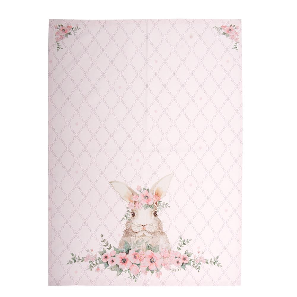 Clayre & Eef Theedoek  50x70 cm Roze Katoen Konijn Keukenhanddoek