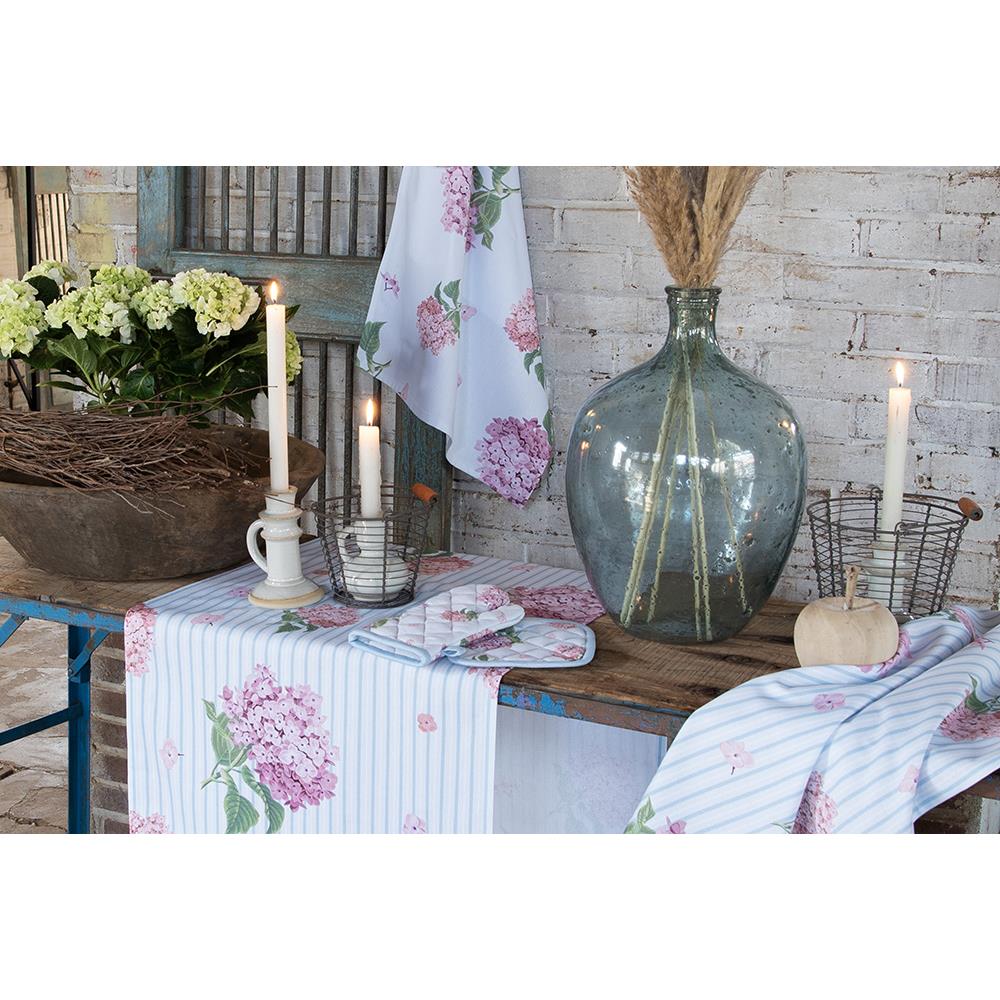 Clayre & Eef Theedoek  Ø 80 cm Blauw Roze Katoen Rond Hortensia