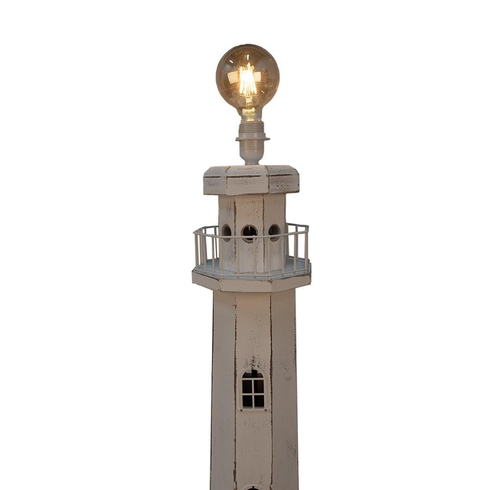 Clayre & Eef Vloerlamp Vuurtoren 23x23x140 cm Wit Hout