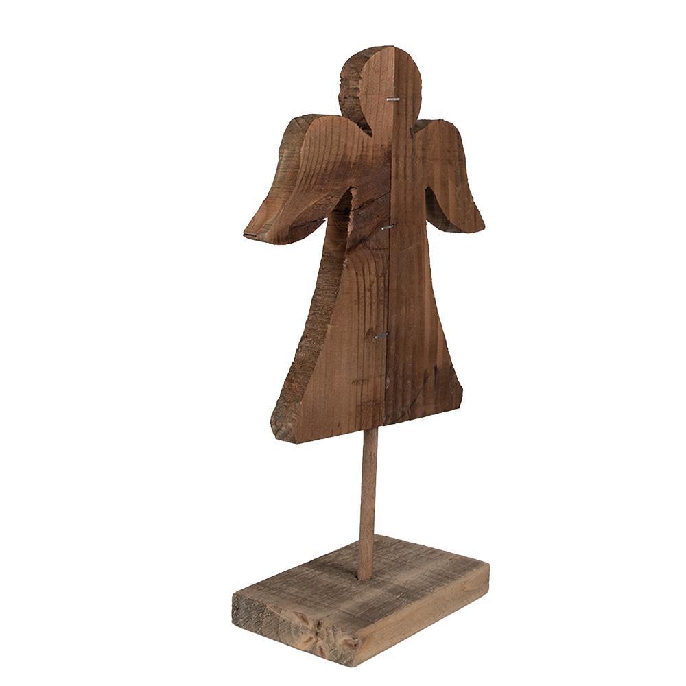 Clayre & Eef Decoratie Beeld Engel 18x8x30 cm Bruin Hout