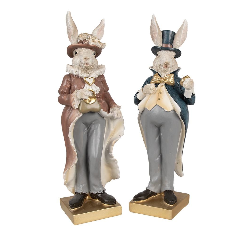 Clayre & Eef Beeld Konijn 30 cm Beige Bruin Polyresin Paasdecoratie