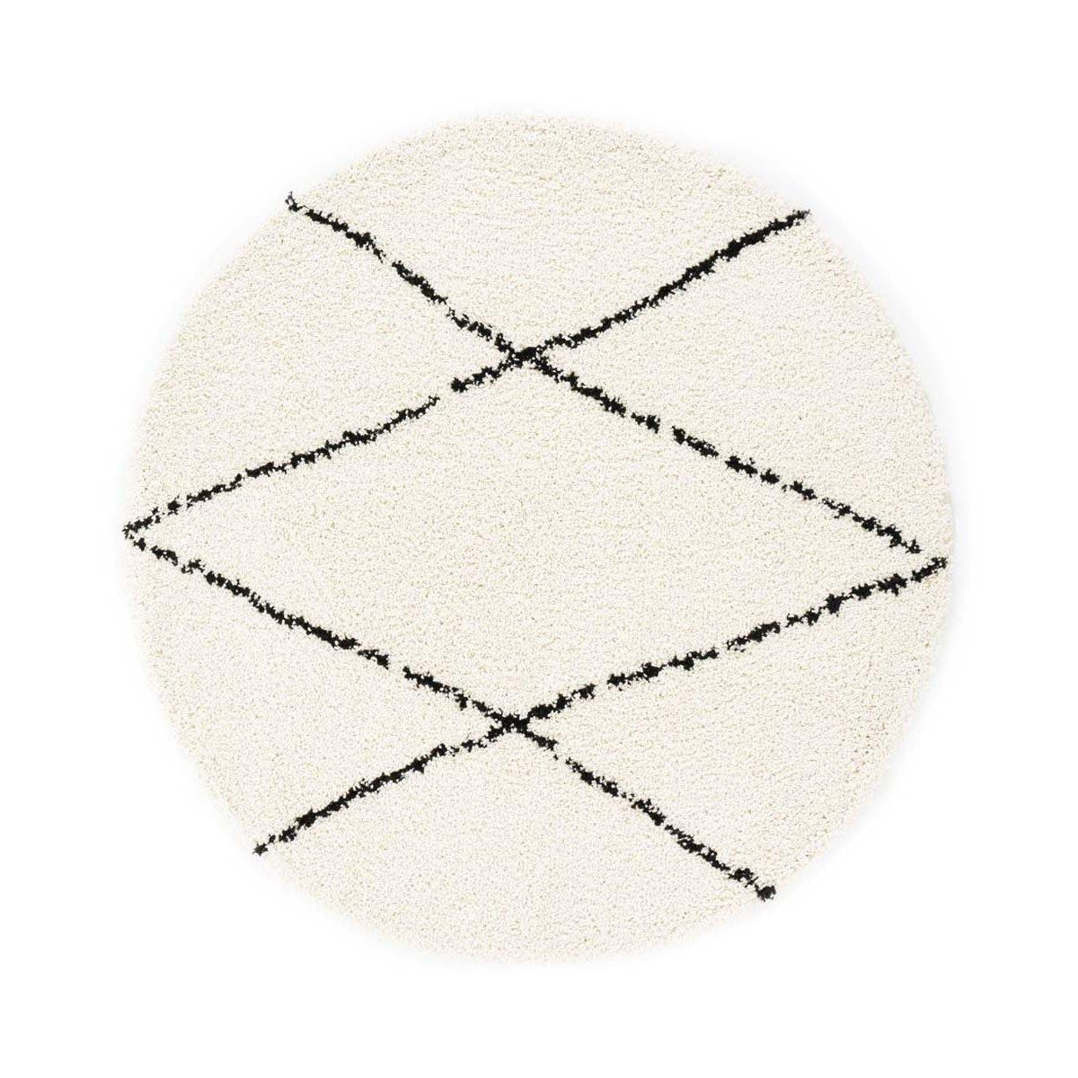 Boho&me Rond hoogpolig vloerkleed ruit Artisan - wit|zwart - 160 cm
