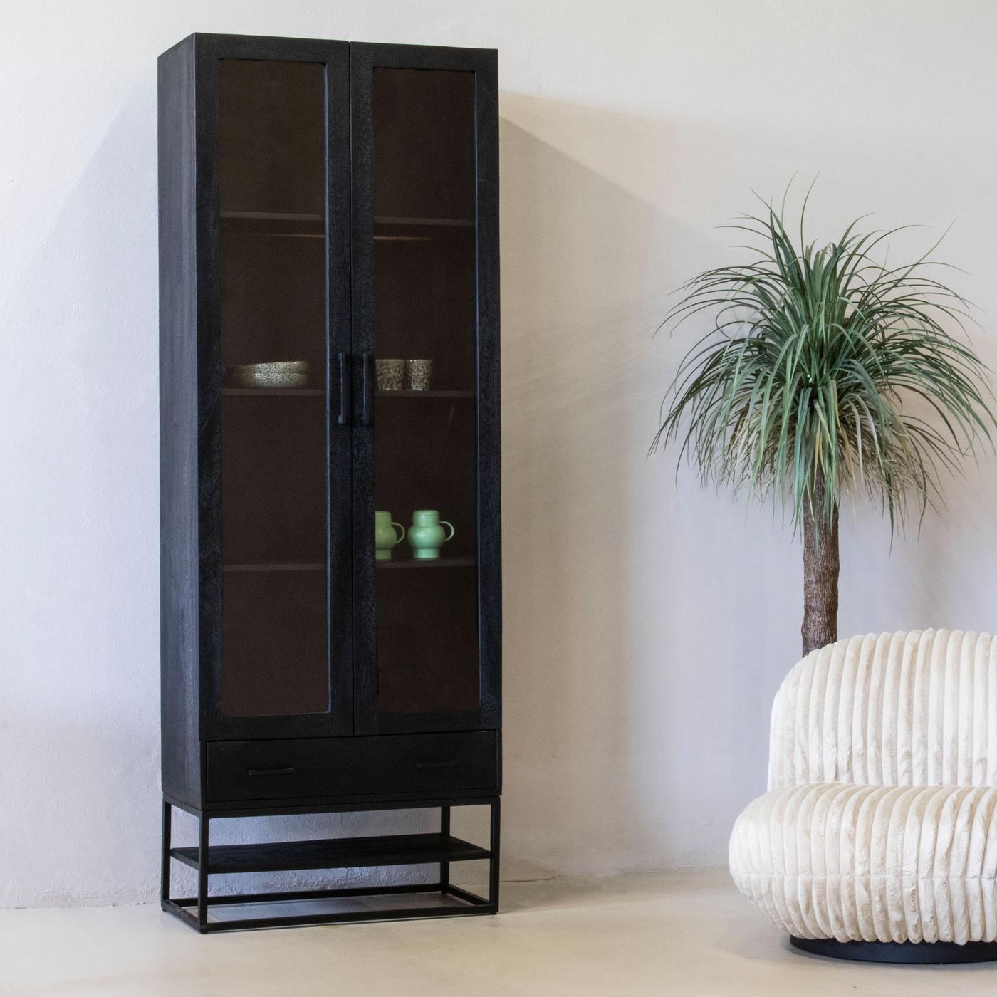 Giga Meubel - Vitrinekast Zwart - 80x40x220cm - Mangohout - Kast Myron