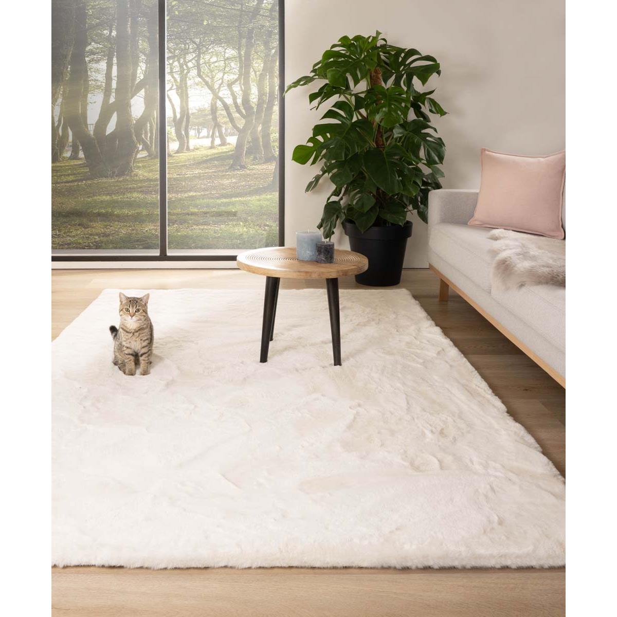 Tapeso Zacht hoogpolig vloerkleed - Comfy plus - wit - 80x150 cm