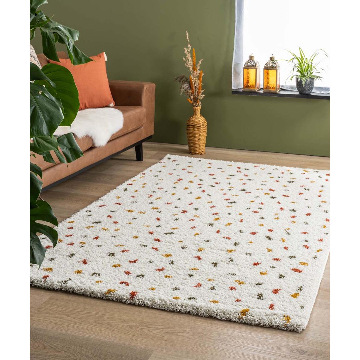 Boho&me Hoogpolig vloerkleed stippen Artisan - wit|multi - 200x300 cm