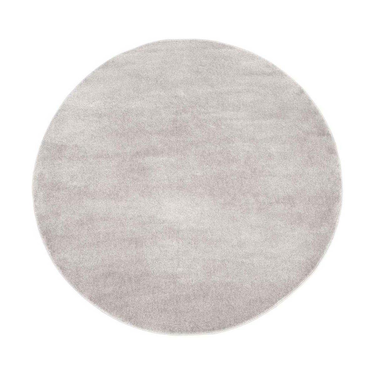 Tapeso Rond vloerkleed effen velours Gala - grijs - 120 cm rond