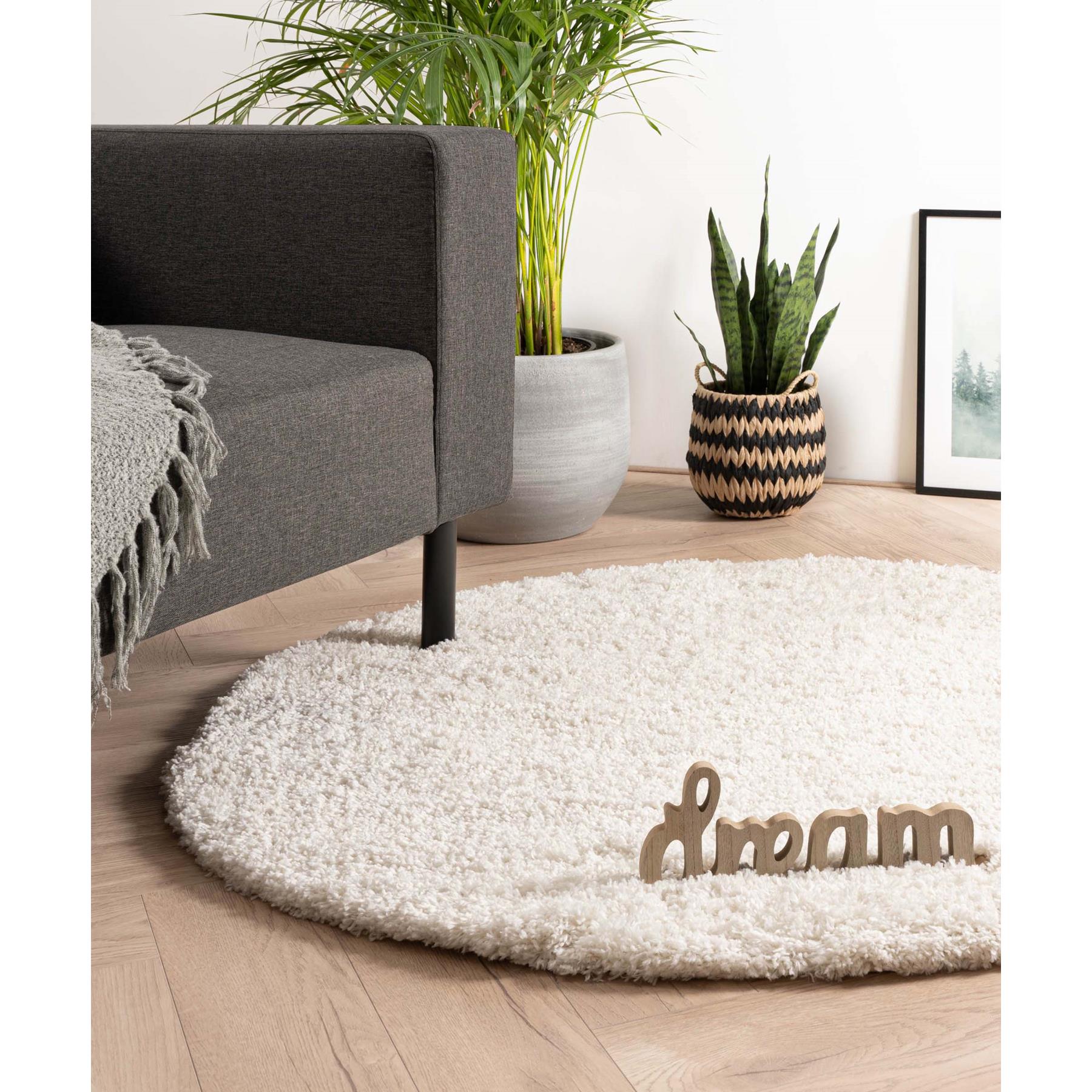 Tapeso Rond hoogpolig vloerkleed - Cozy Shaggy - wit - 240 cm rond