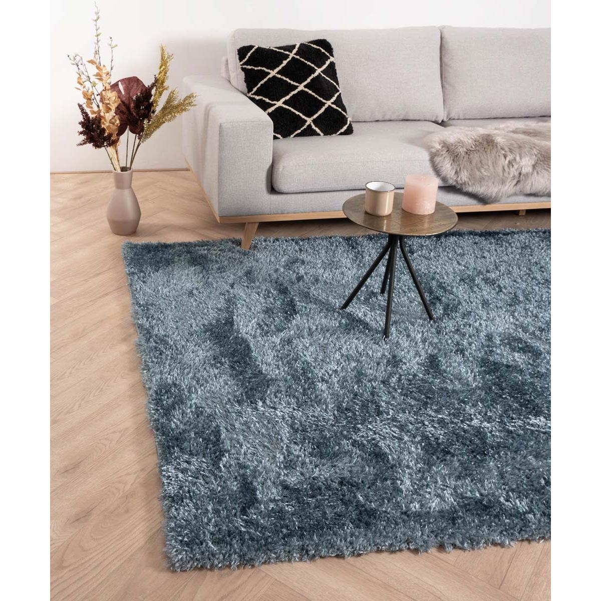 Tapeso Hoogpolig vloerkleed velours Posh - blauw - 80x150 cm