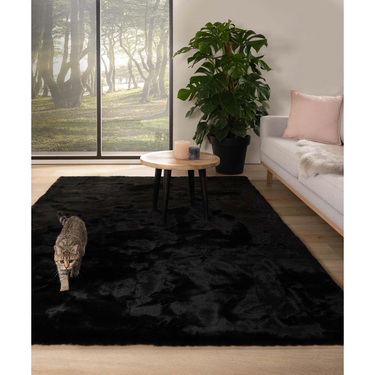 Tapeso Zacht hoogpolig vloerkleed - Comfy plus - zwart - 200x290 cm