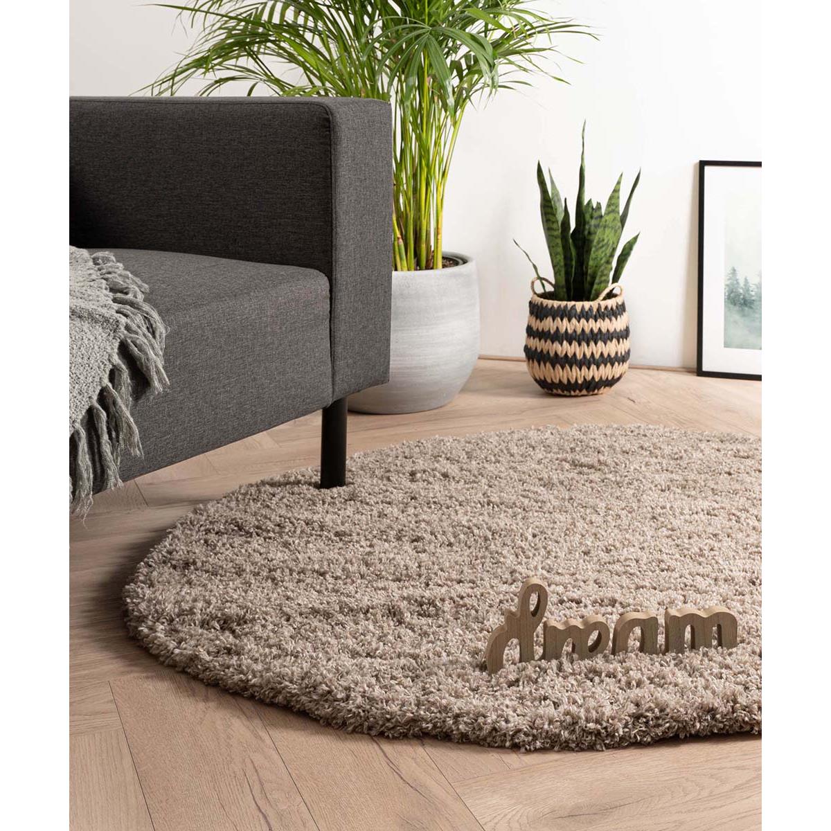 Tapeso Rond hoogpolig vloerkleed - Cozy Shaggy - beige - 120 cm rond