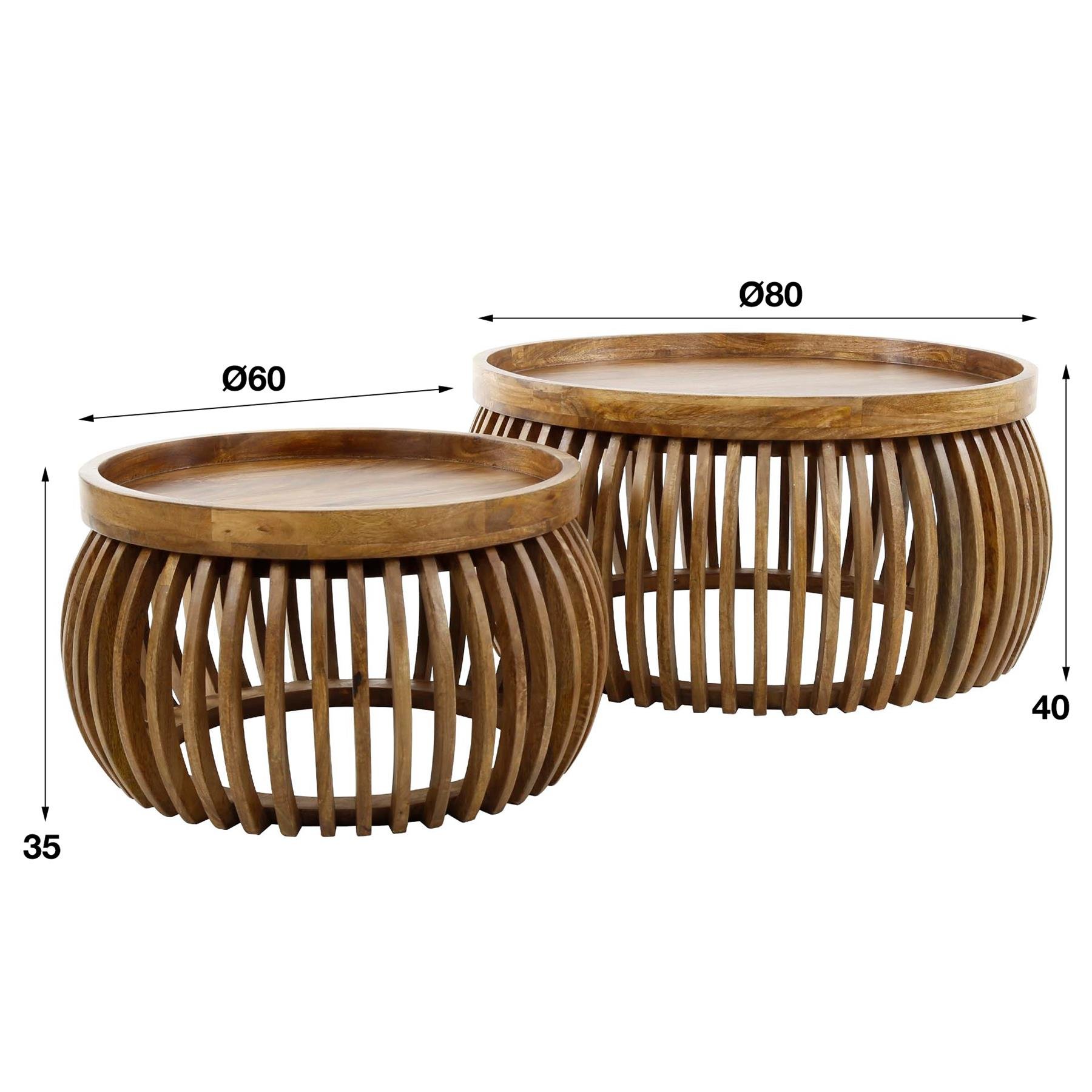 Giga Meubel - Salontafel Tweak Curve Set van 2 Mangohout Ø80|Ø60