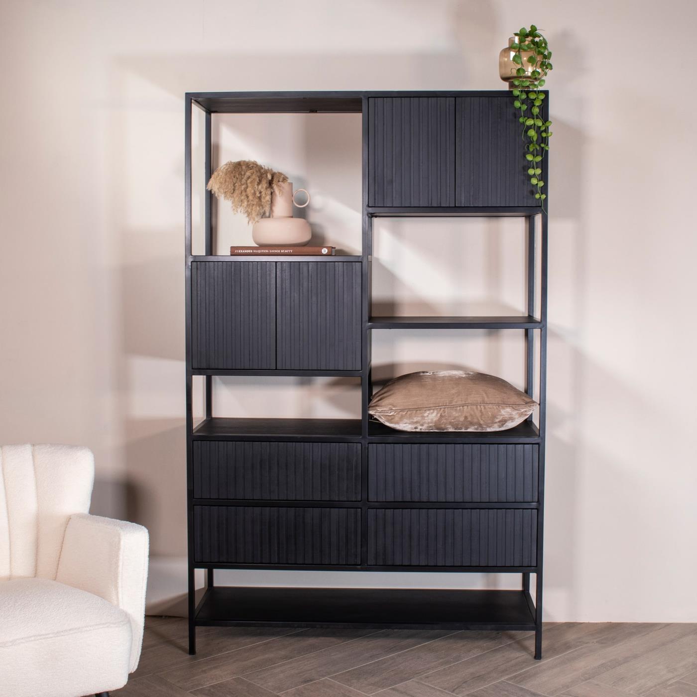 Giga Meubel - Vakkenkast Rechthoek Zwart - Mangohout - 120x40x190cm