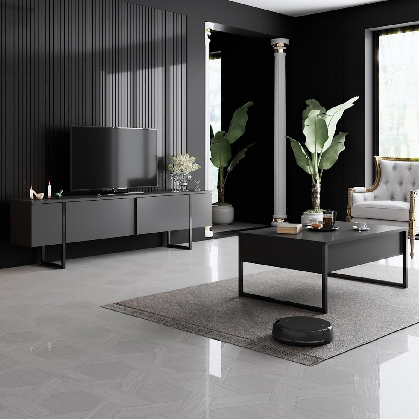 Giga Meubel - Tv-Meubel Luxe Melamine Antraciet Zwart