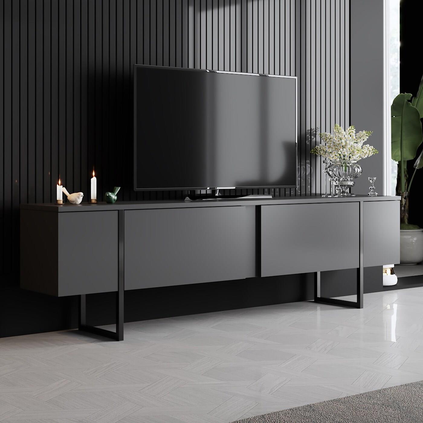 Giga Meubel - Tv-Meubel Luxe Melamine Antraciet Zwart