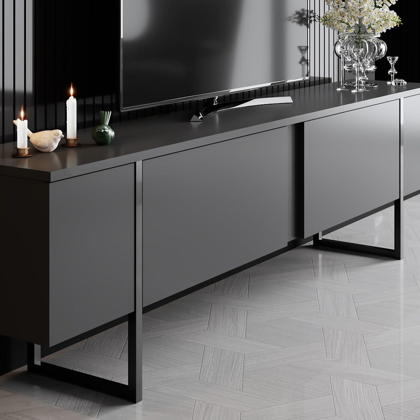 Giga Meubel - Tv-Meubel Luxe Melamine Antraciet Zwart