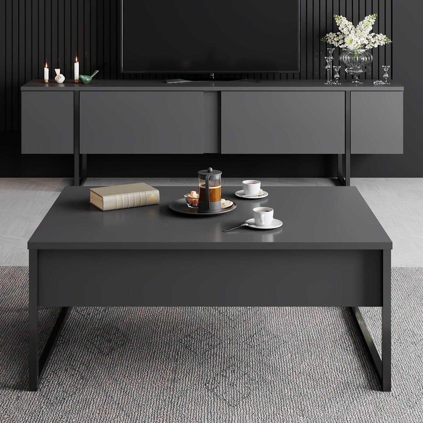 Giga Meubel - Tv-Meubel Luxe Melamine Antraciet Zwart