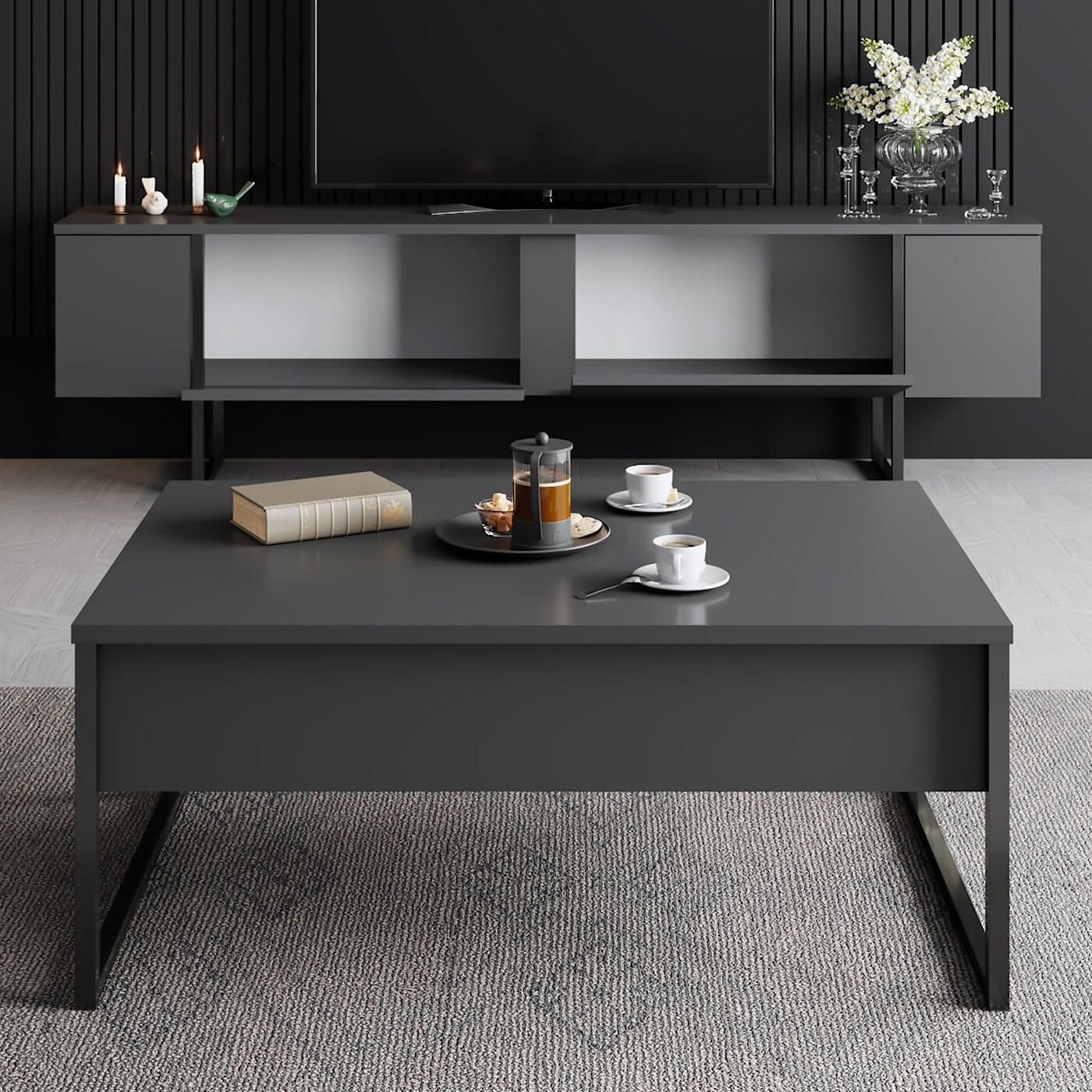 Giga Meubel - Tv-Meubel Luxe Melamine Antraciet Zwart