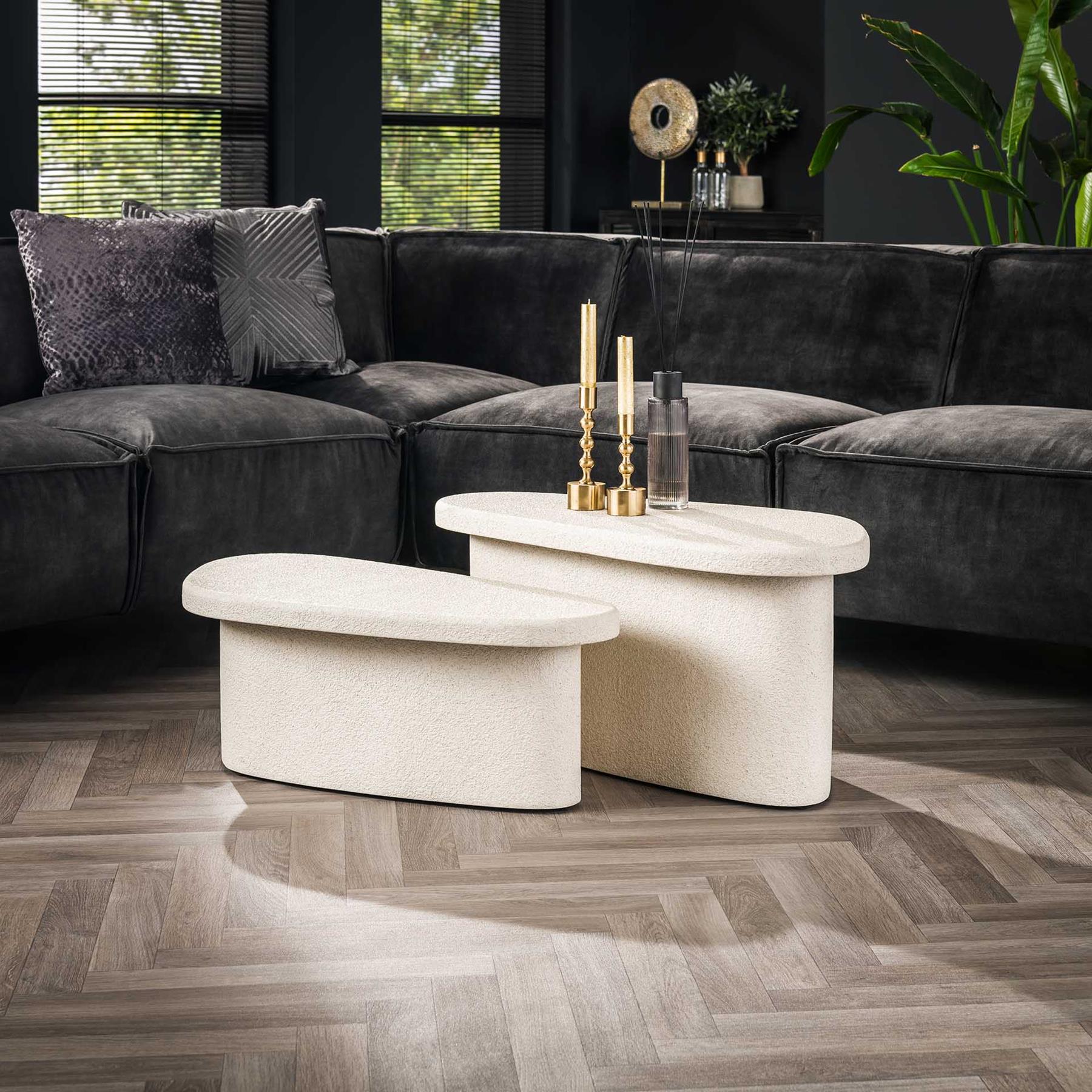 Giga Meubel - Salontafel Beige Set van 2 - 84x40x40cm - Composiet