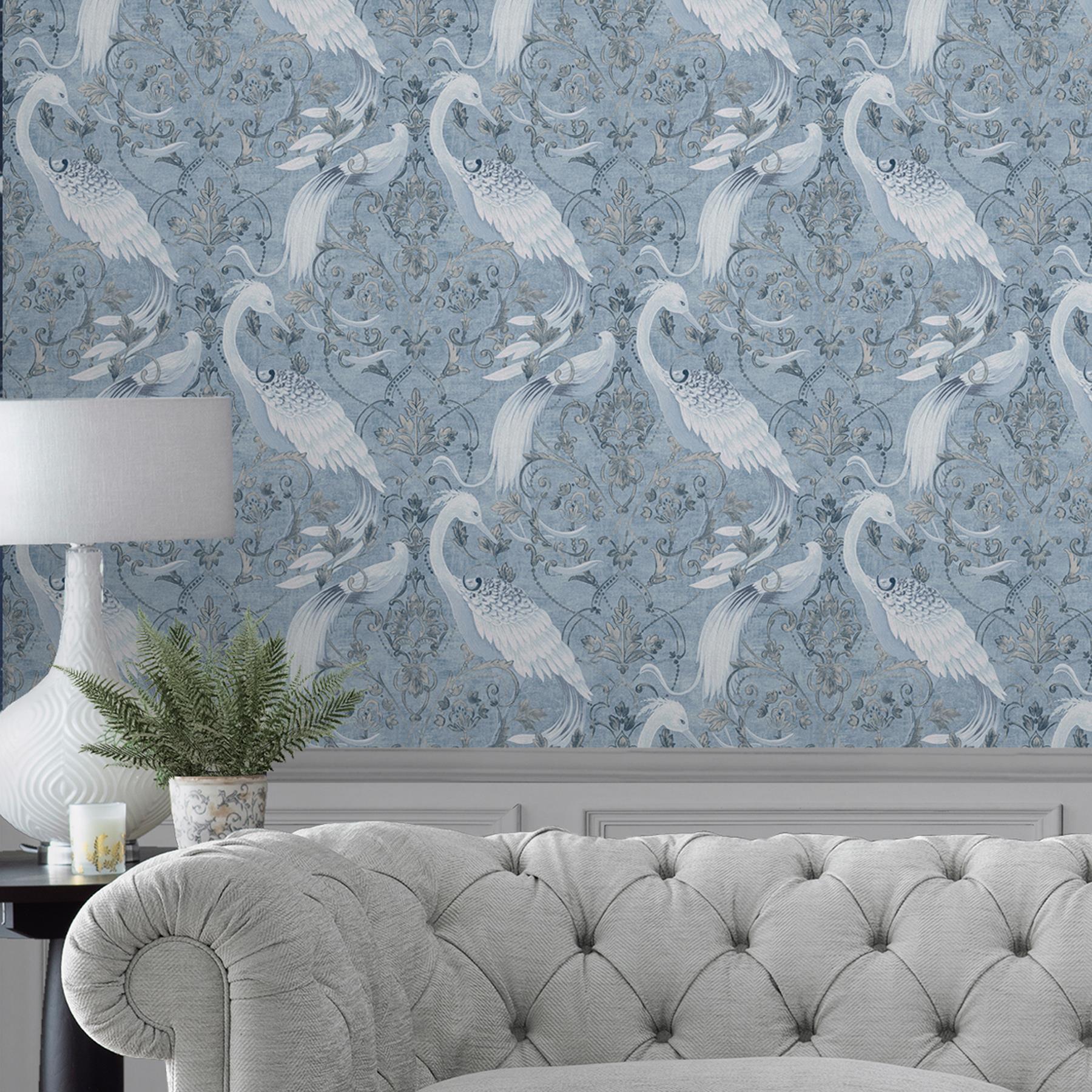 Laura Ashley Tregaron Behang - Dieren - 10mx52cm - Blauw