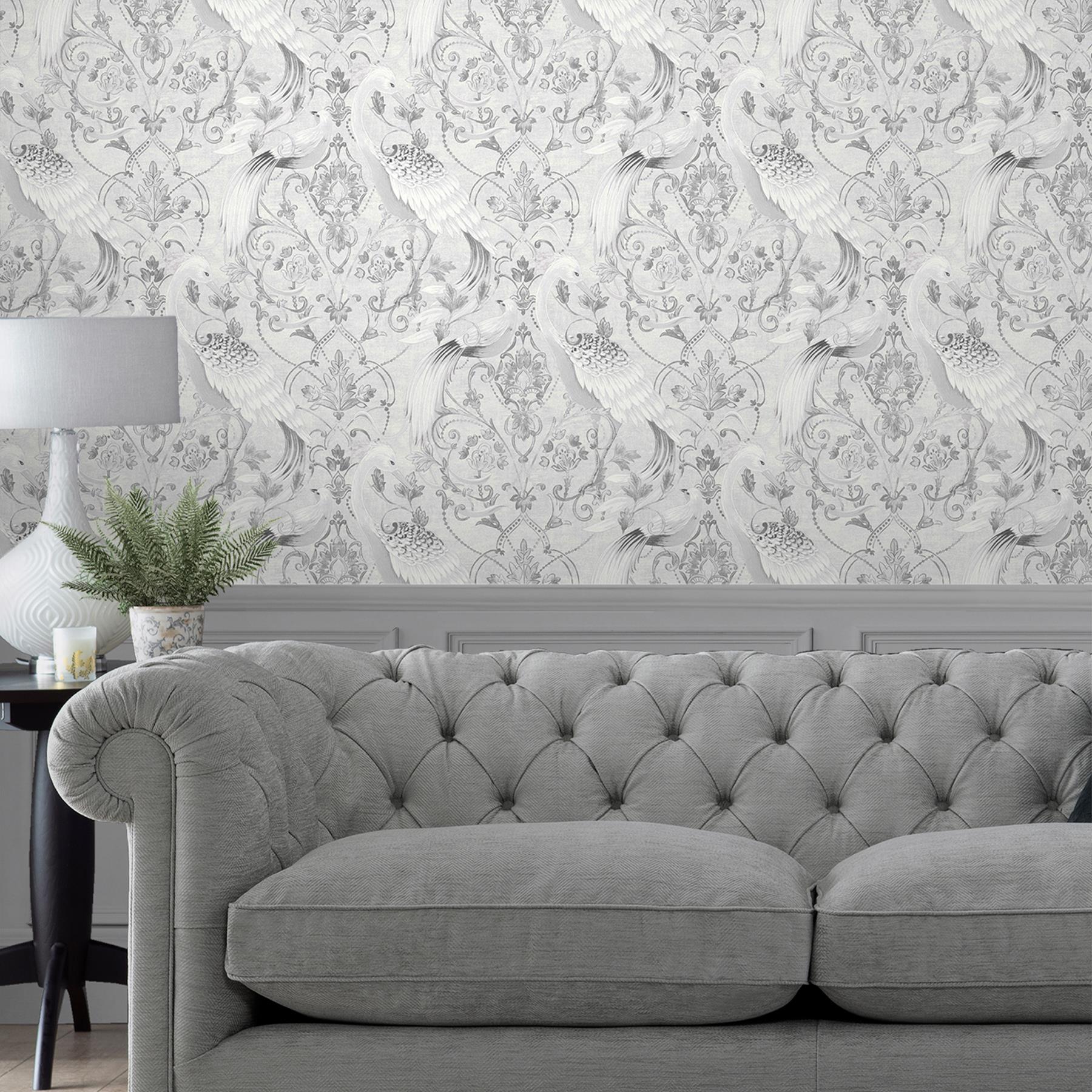 Laura Ashley Tregaron Behang - Dieren - 10mx52cm - Grijs