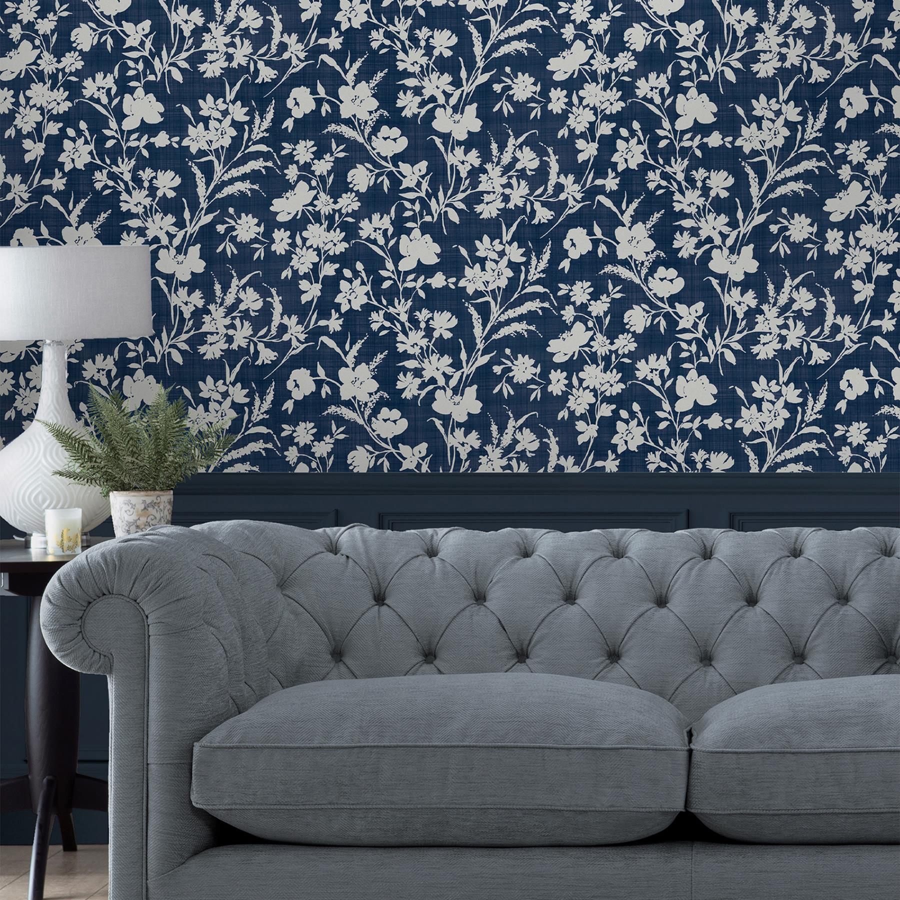 Laura Ashley Rye Behang - Bloemen - 10mx52cm - Blauw