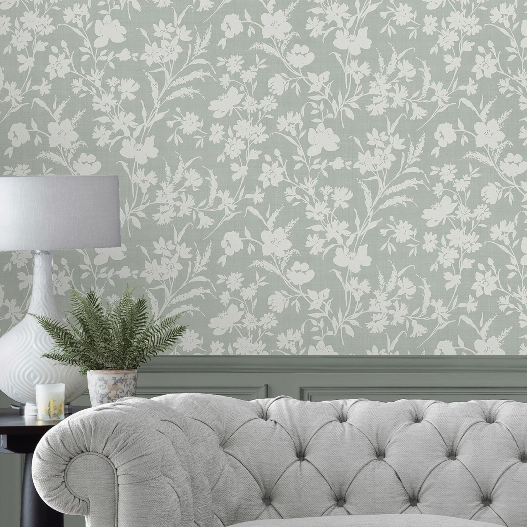 Laura Ashley Rye Behang - Bloemen - 10mx52cm - Groen