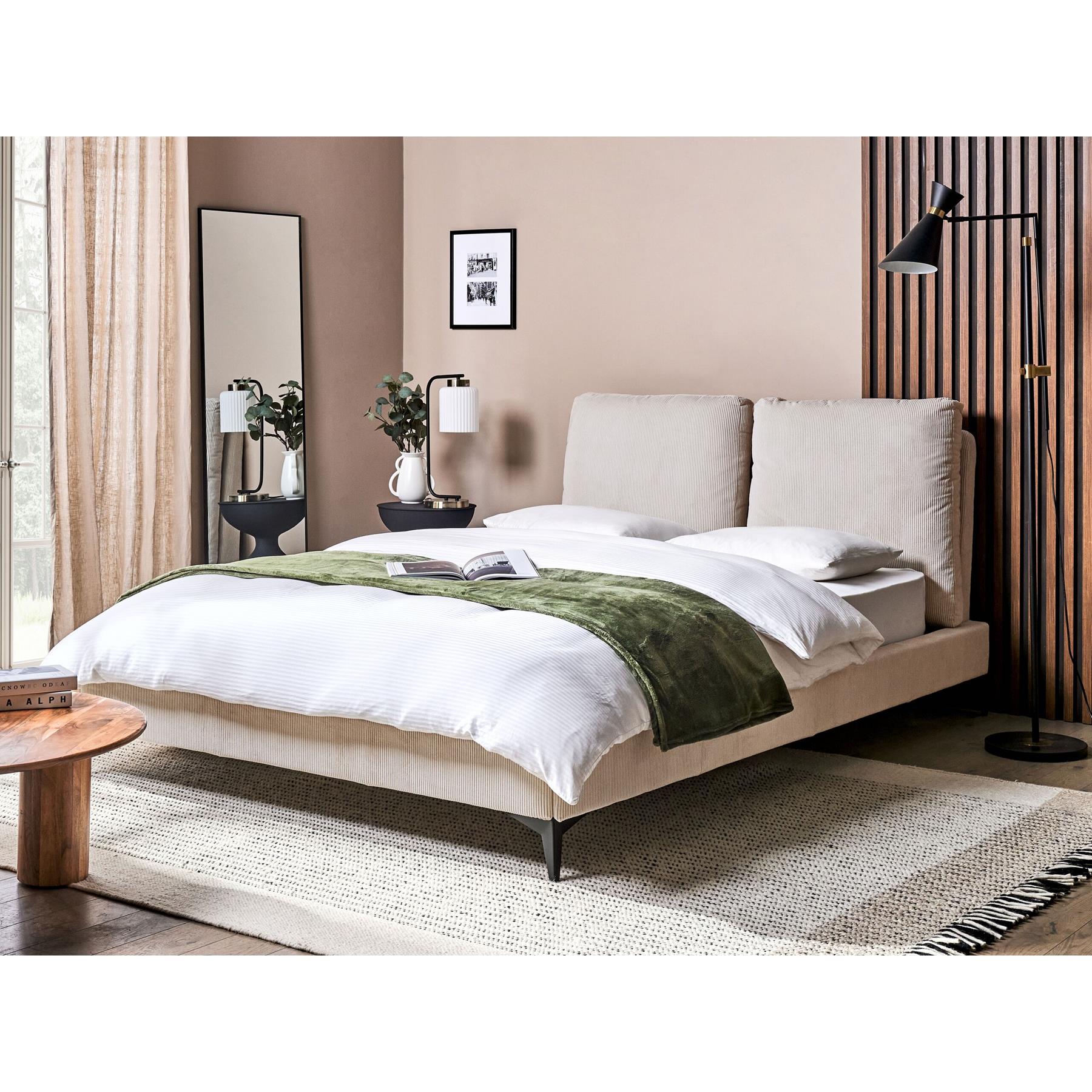 Beliani-MELLE -Tweepersoonsbed-Lichtbeige-140 x 200 cm-Corduroy