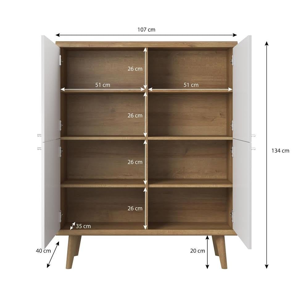 Meubella Dressoir Primavera - Wit - Licht eiken - 107 cm - Hoog