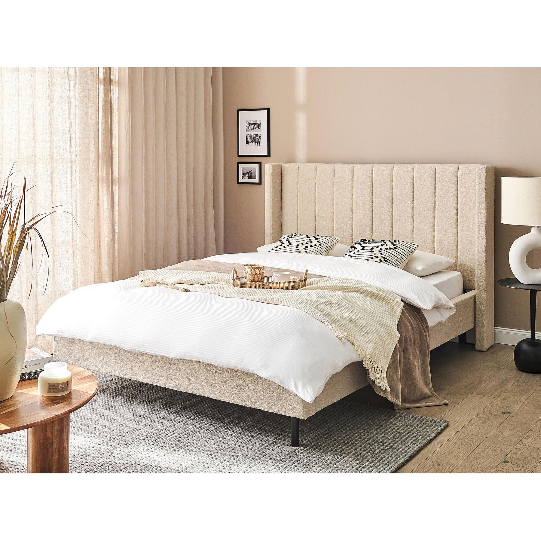 Beliani-VILETTE -Tweepersoonsbed-Lichtbeige-140 x 200 cm-Bouclé