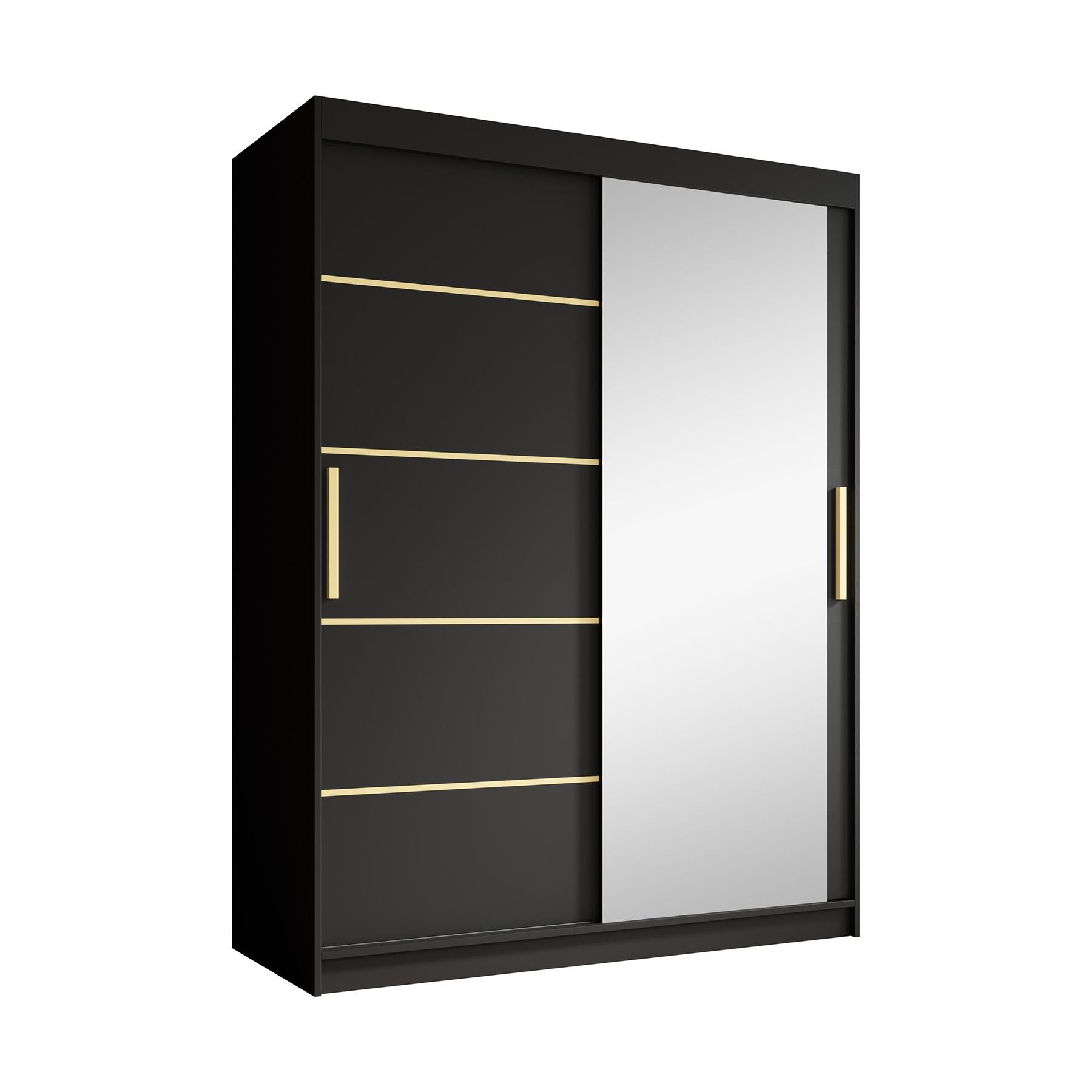 Meubella Kledingkast Malavi 2 - Zwart - 150 cm - Met spiegel