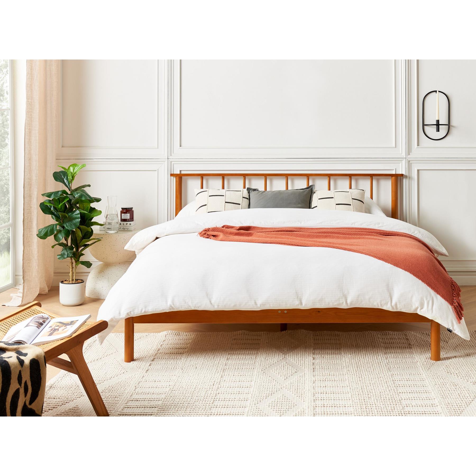 Beliani-BARRET II -Tweepersoonsbed-Lichtbruin-160 x 200 cm-Dennenhout