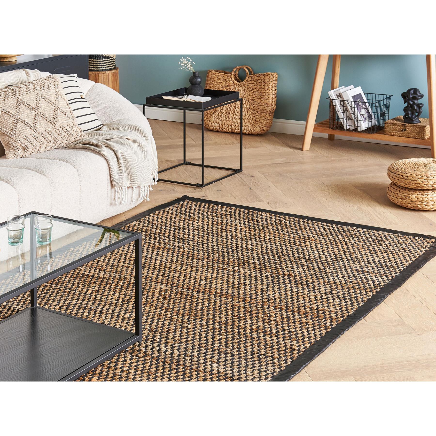 Beliani - GERCE - Jute vloerkleed - Zwart|Beige - 140 x 200 cm - Jute
