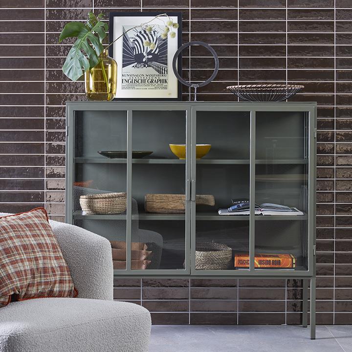 New Routz Kentucky Vitrinekast  - Olijfgroen