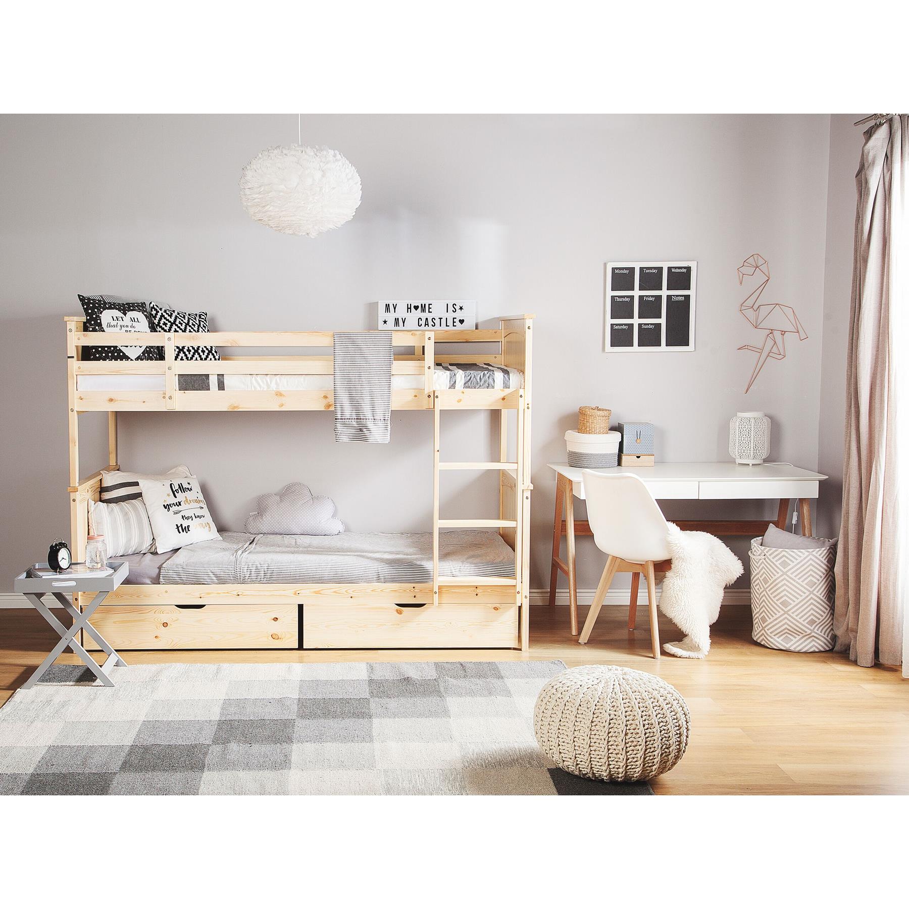 Beliani-ALBON-Stapelbed opbergruimte-Lichthout-90 x 200 cm-Dennenhout