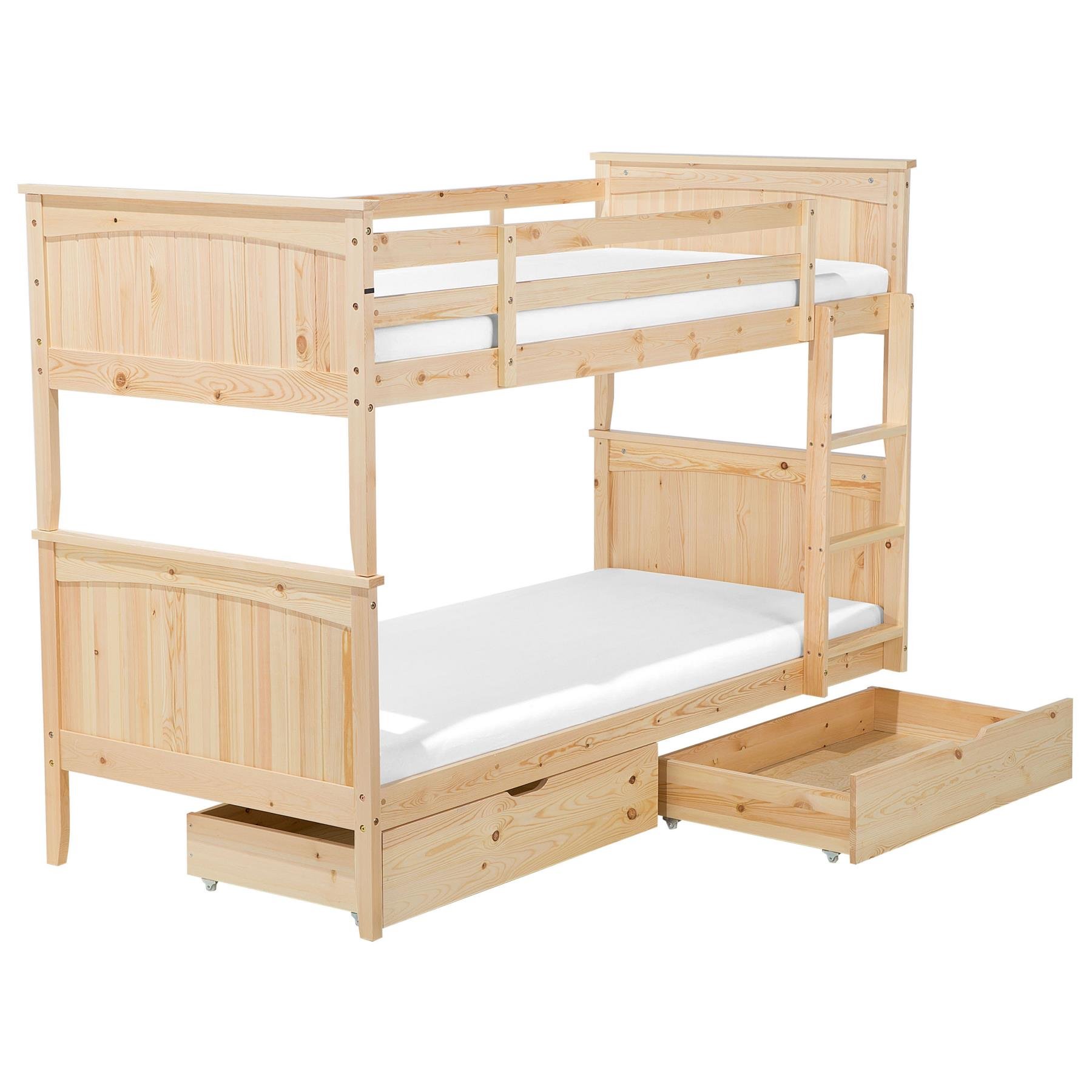 Beliani-ALBON-Stapelbed opbergruimte-Lichthout-90 x 200 cm-Dennenhout