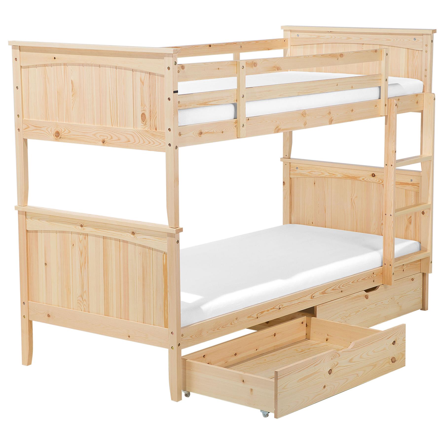Beliani-ALBON-Stapelbed opbergruimte-Lichthout-90 x 200 cm-Dennenhout