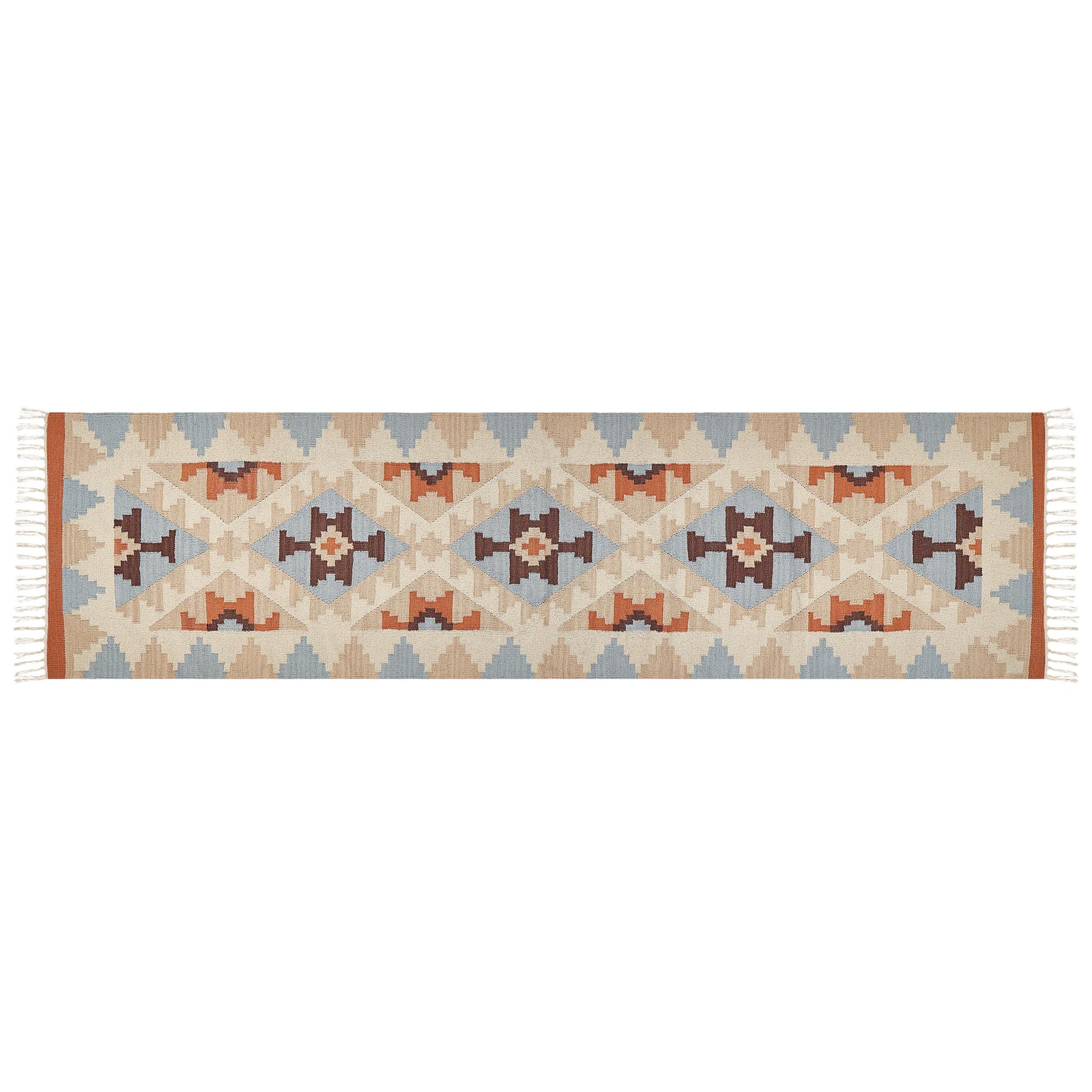 Beliani-DILIJAN-Kelim vloerkleed-Meerkleurig-80 x 300 cm-Katoen