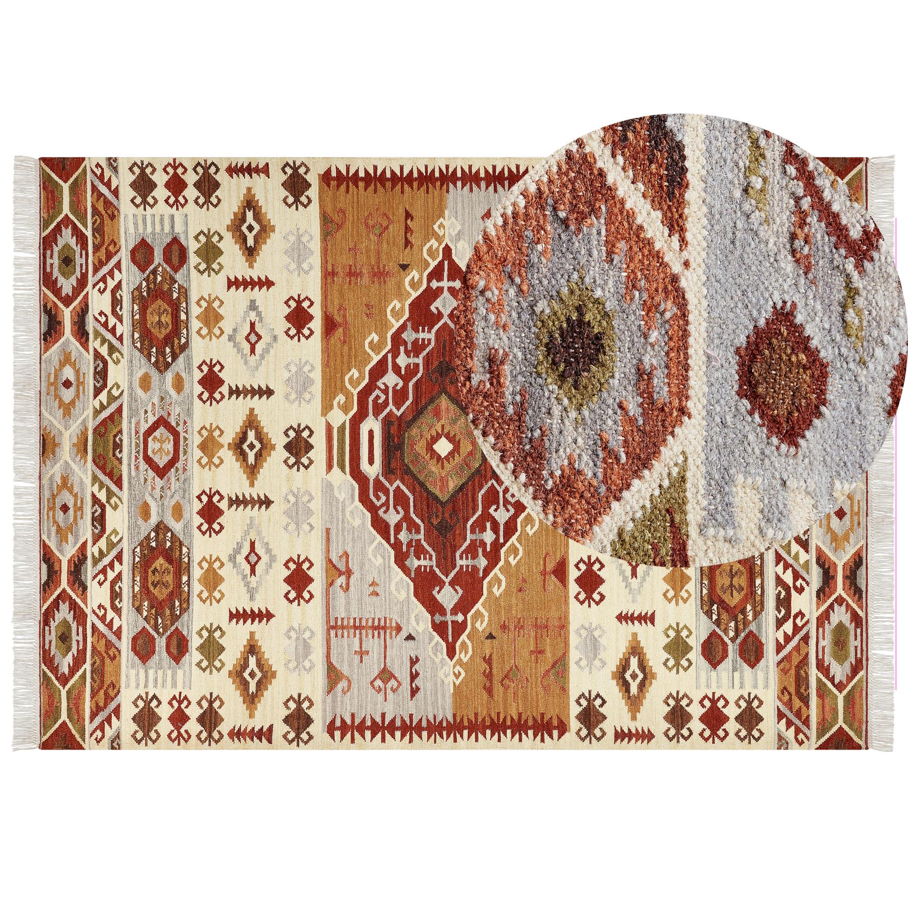 Beliani-PROSHYAN-Kelim vloerkleed-Multicolor-200 x 300 cm-Wol