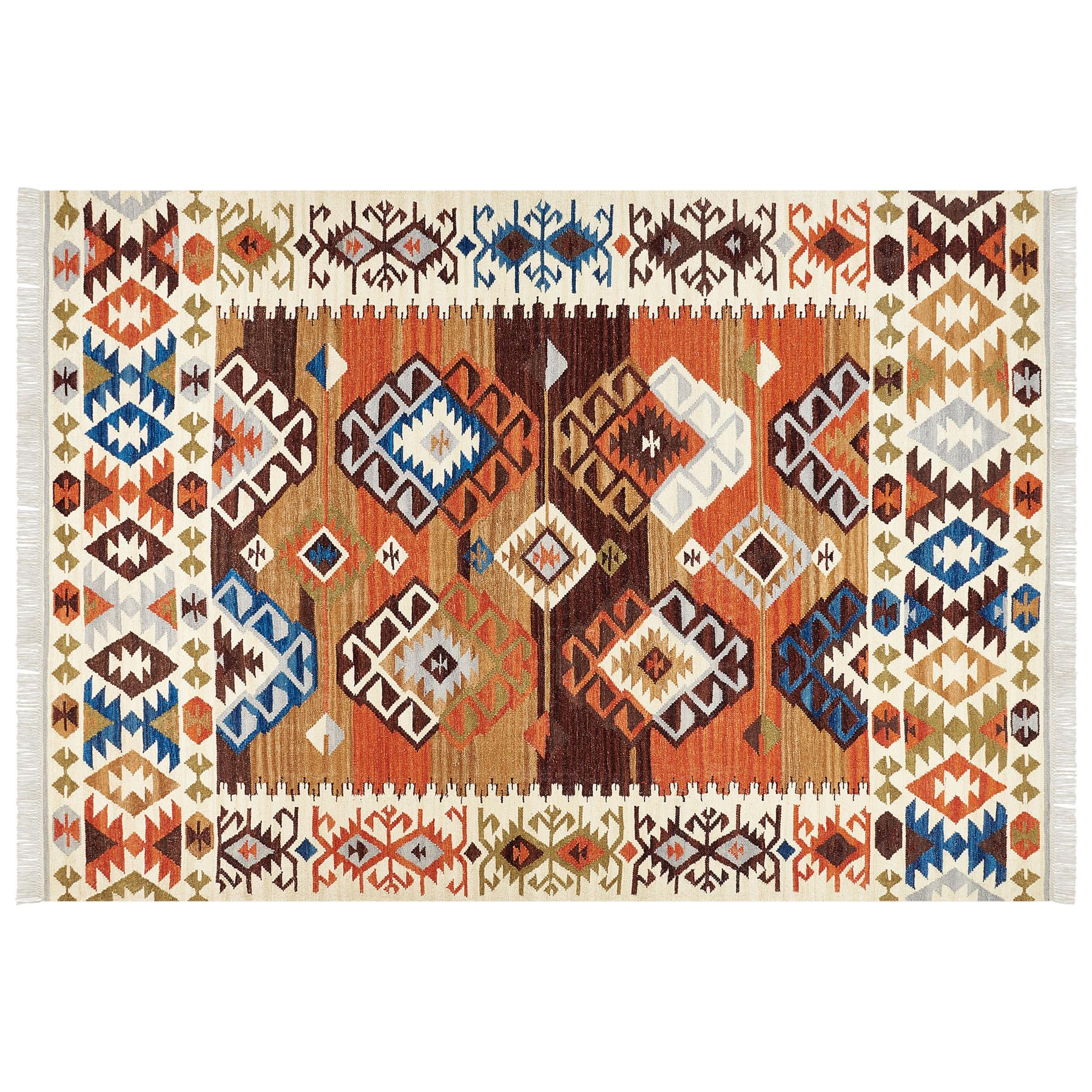 Beliani-VOSKETAP-Kelim vloerkleed-Multicolor-200 x 300 cm-Wol
