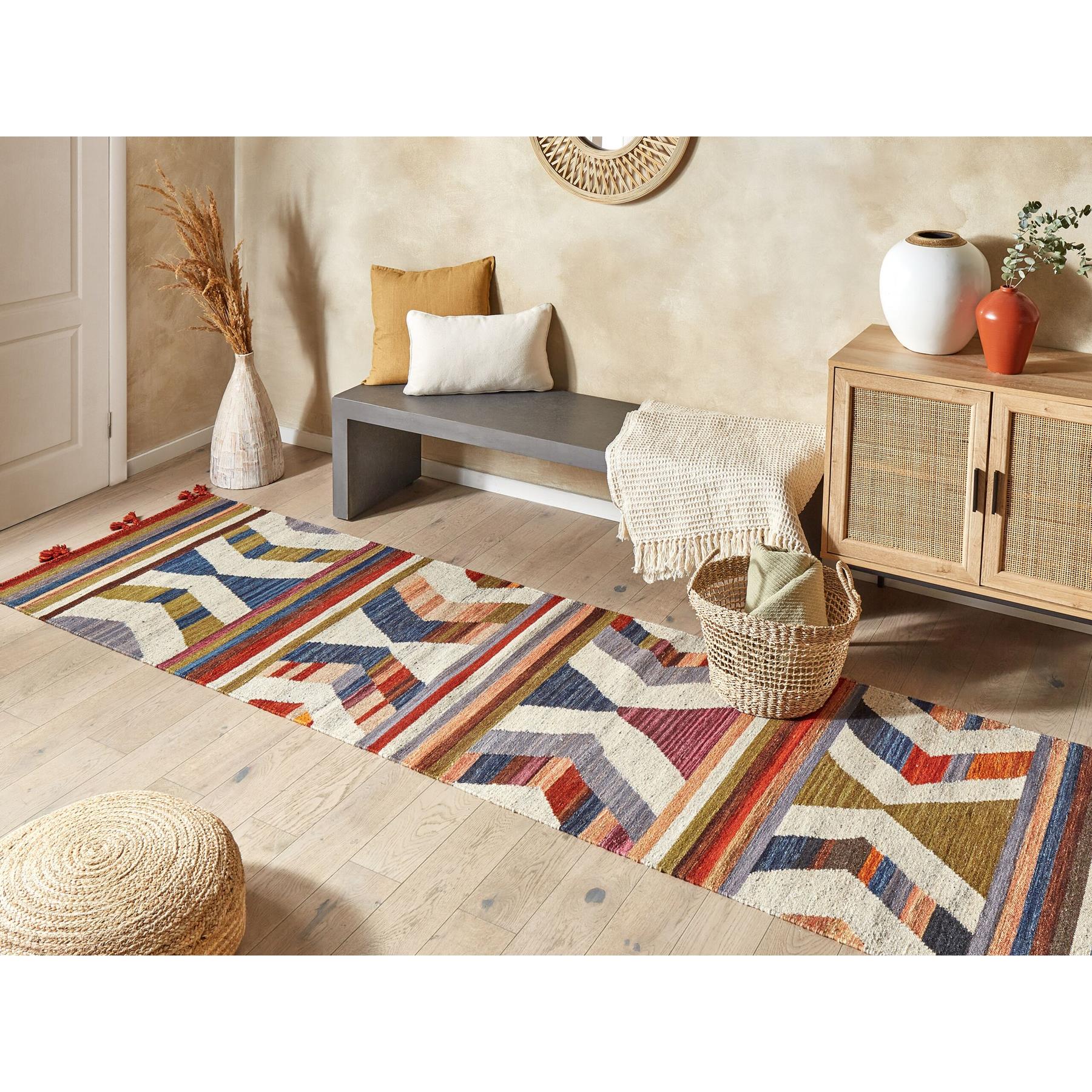 Beliani - MRGASHAT - Kelim vloerkleed - Multicolor - 80 x 300 cm - Wol