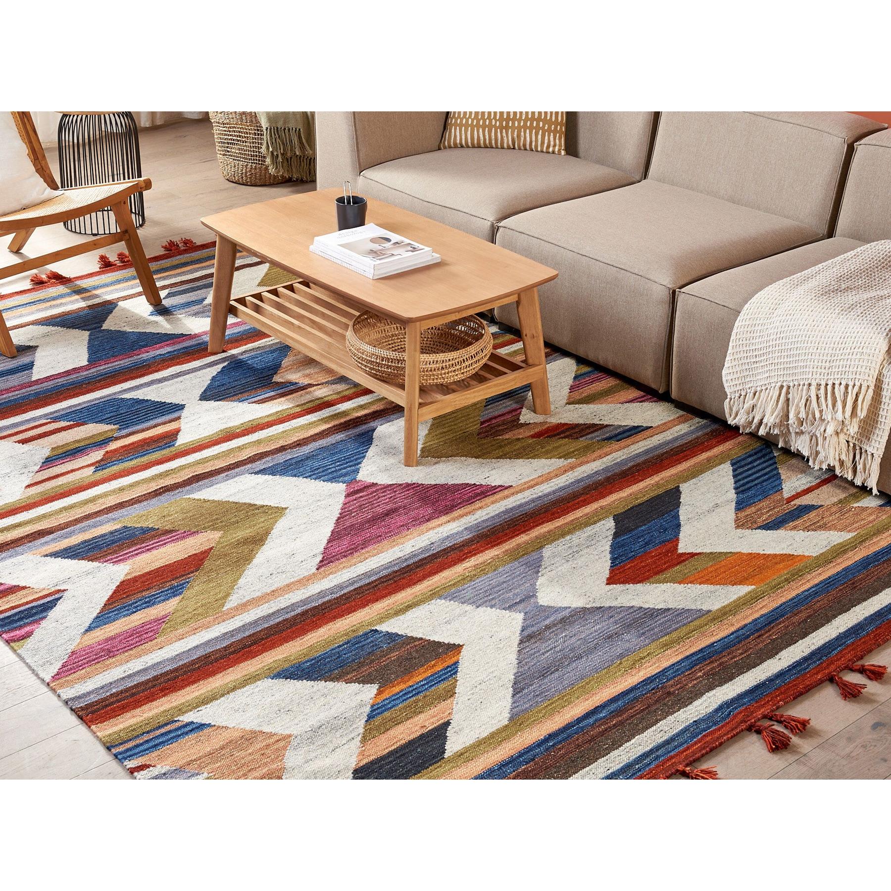Beliani-MRGASHAT-Kelim vloerkleed-Multicolor|Rood-200 x 300 cm-Wol