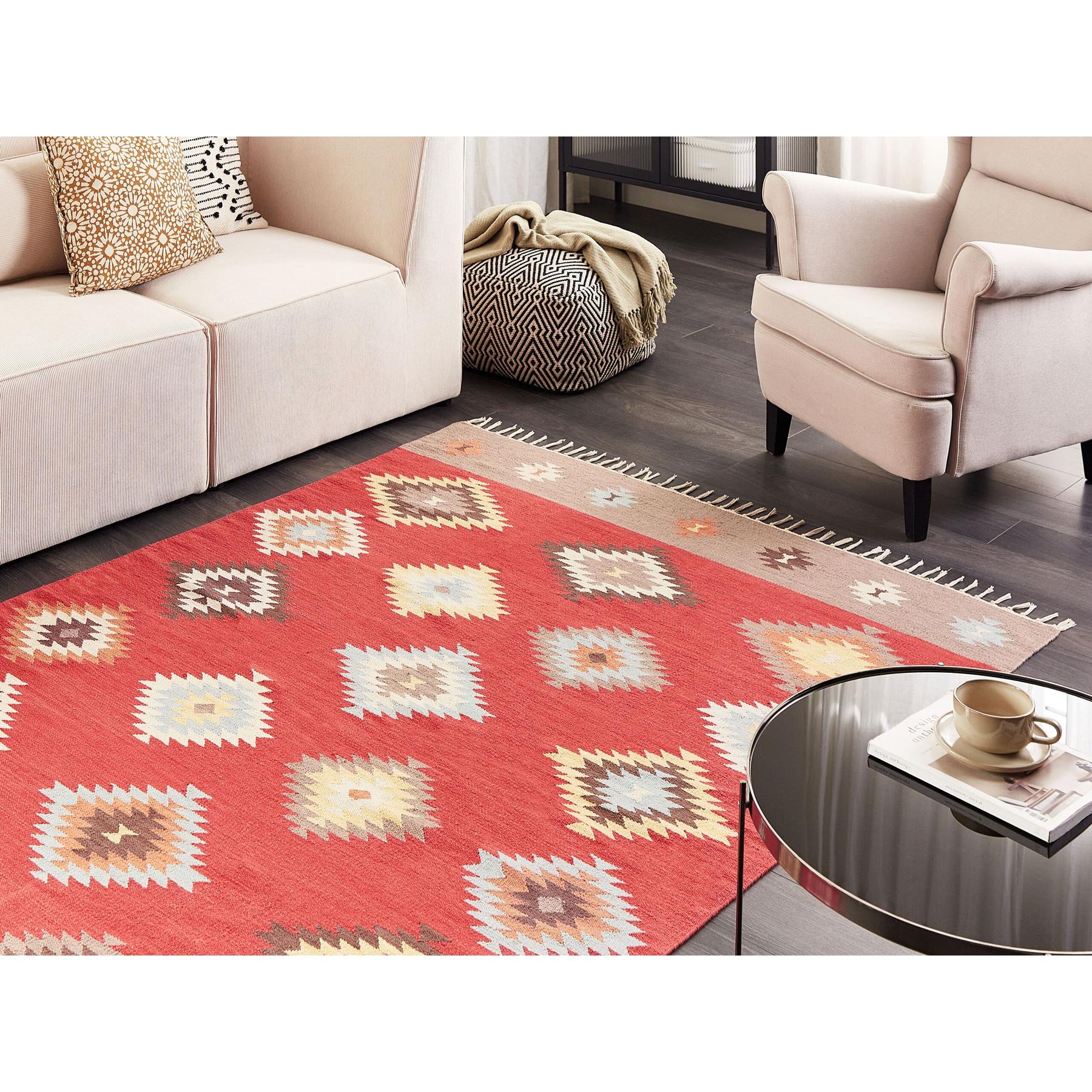 Beliani-LORUT-Kelim vloerkleed-Meerkleurig-160 x 230 cm-Katoen